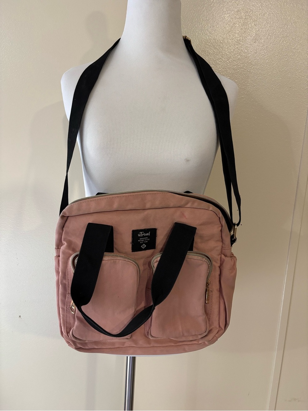 uTrend Pink Crossbody Tote with Black Shoulder Straps